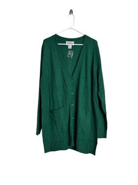 Anthony Richards Cardigan Sweater Plus Size 2X Green Button Front Pockets